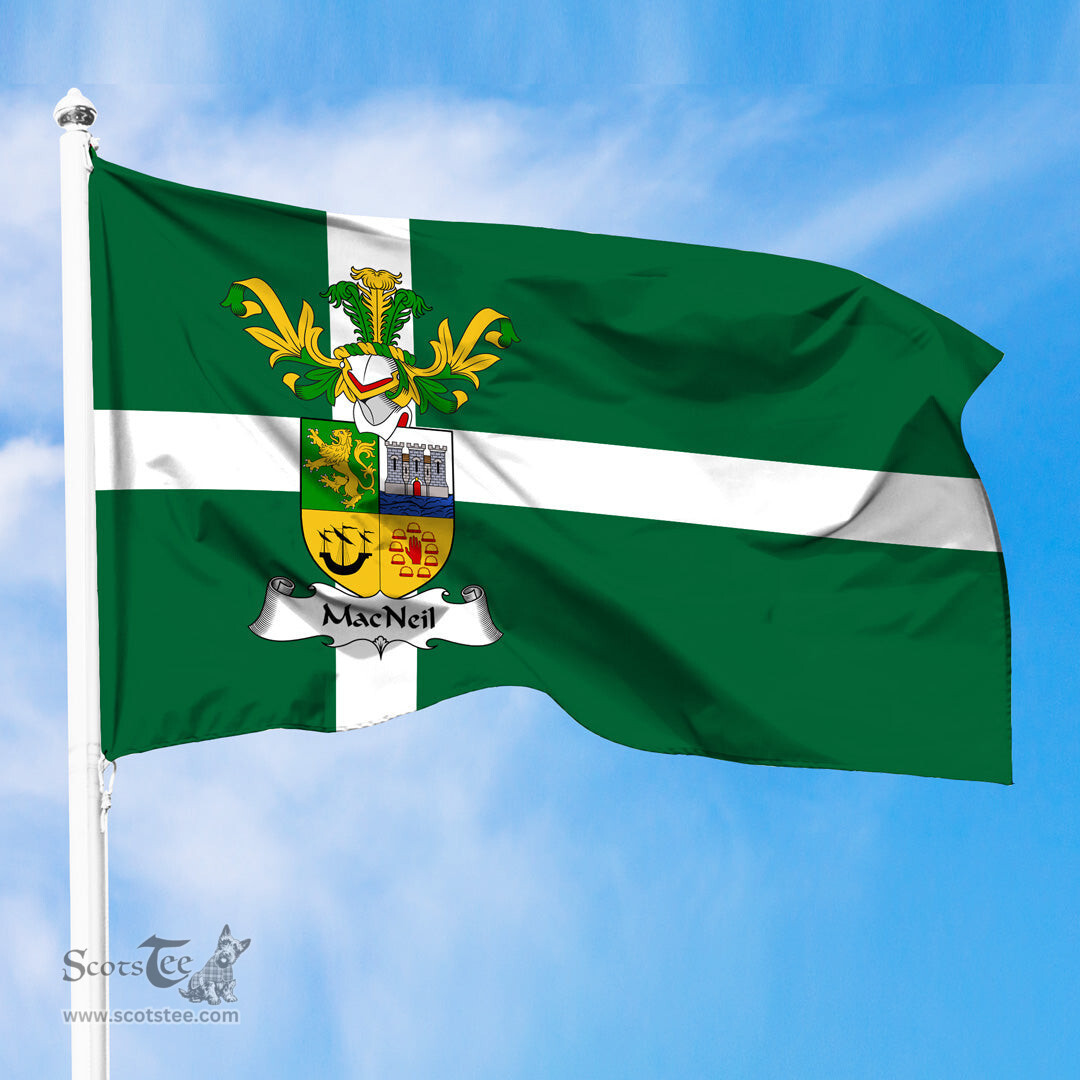 ScotsTee Shop Scottish MacNeil Coat of Arms in Isle of Barra Flag