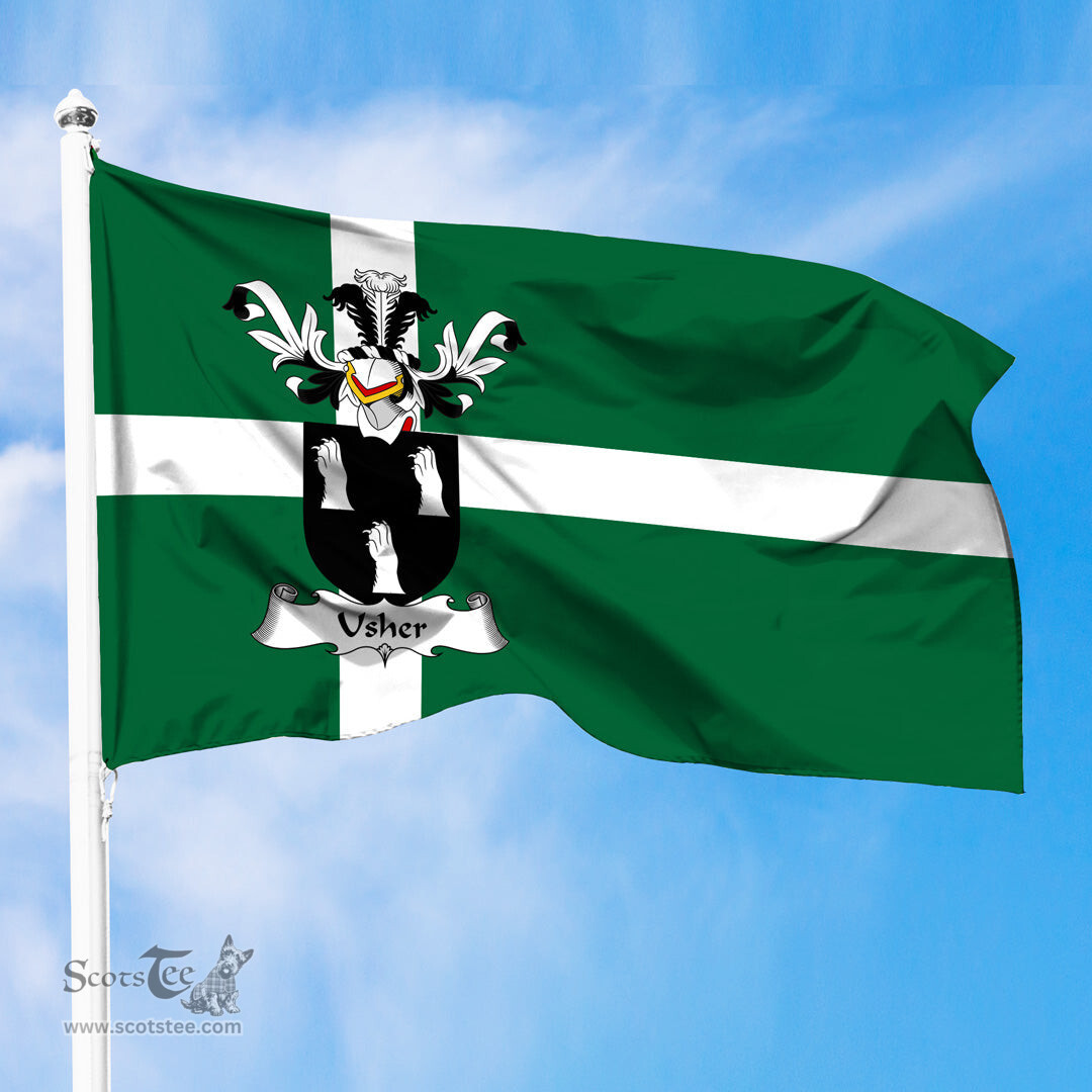 ScotsTee Shop Scottish Usher Coat of Arms in Isle of Barra Flag