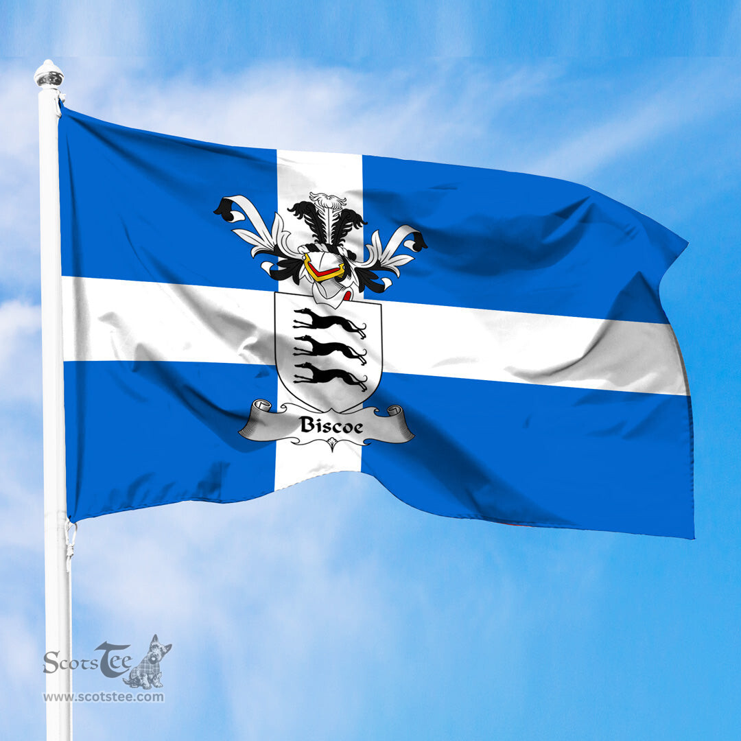 ScotsTee Shop Scottish Biscoe Coat of Arms in Flag of Shetland Scotland