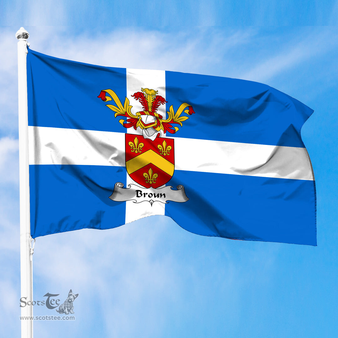 ScotsTee Shop Scottish Broun or Brown Coat of Arms in Flag of Shetland Scotland
