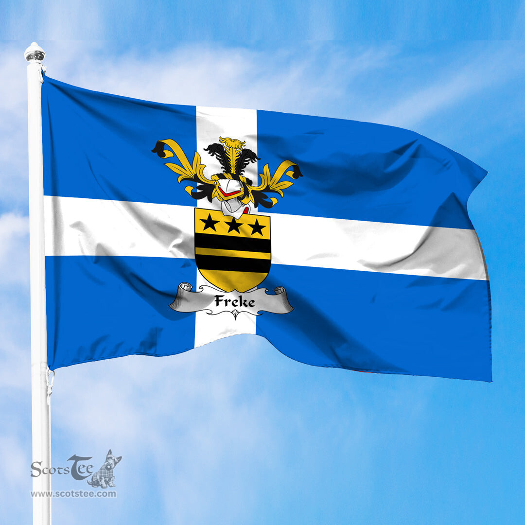 ScotsTee Shop Scottish Freke Coat of Arms in Flag of Shetland Scotland