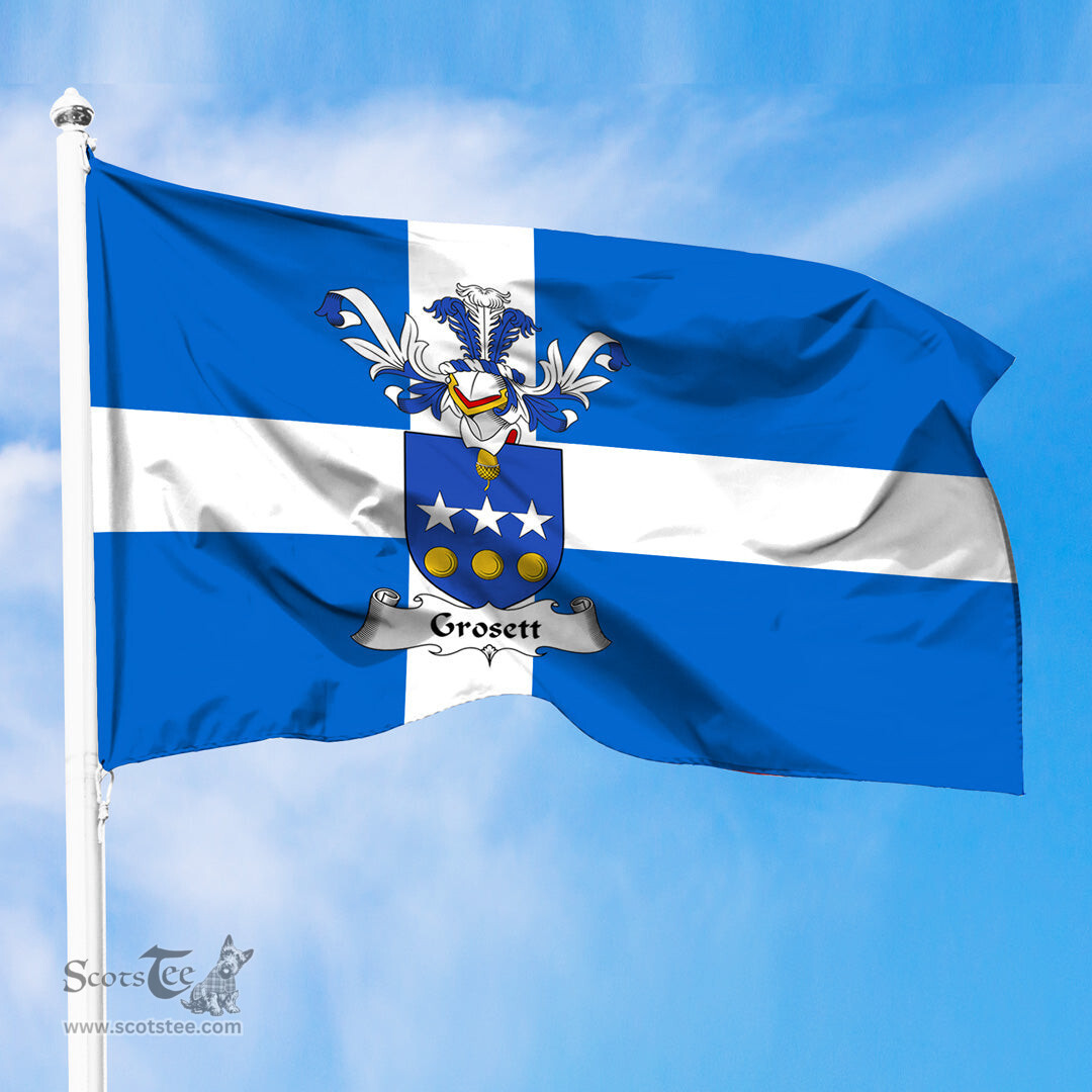 ScotsTee Shop Scottish Grosett Coat of Arms in Flag of Shetland Scotland