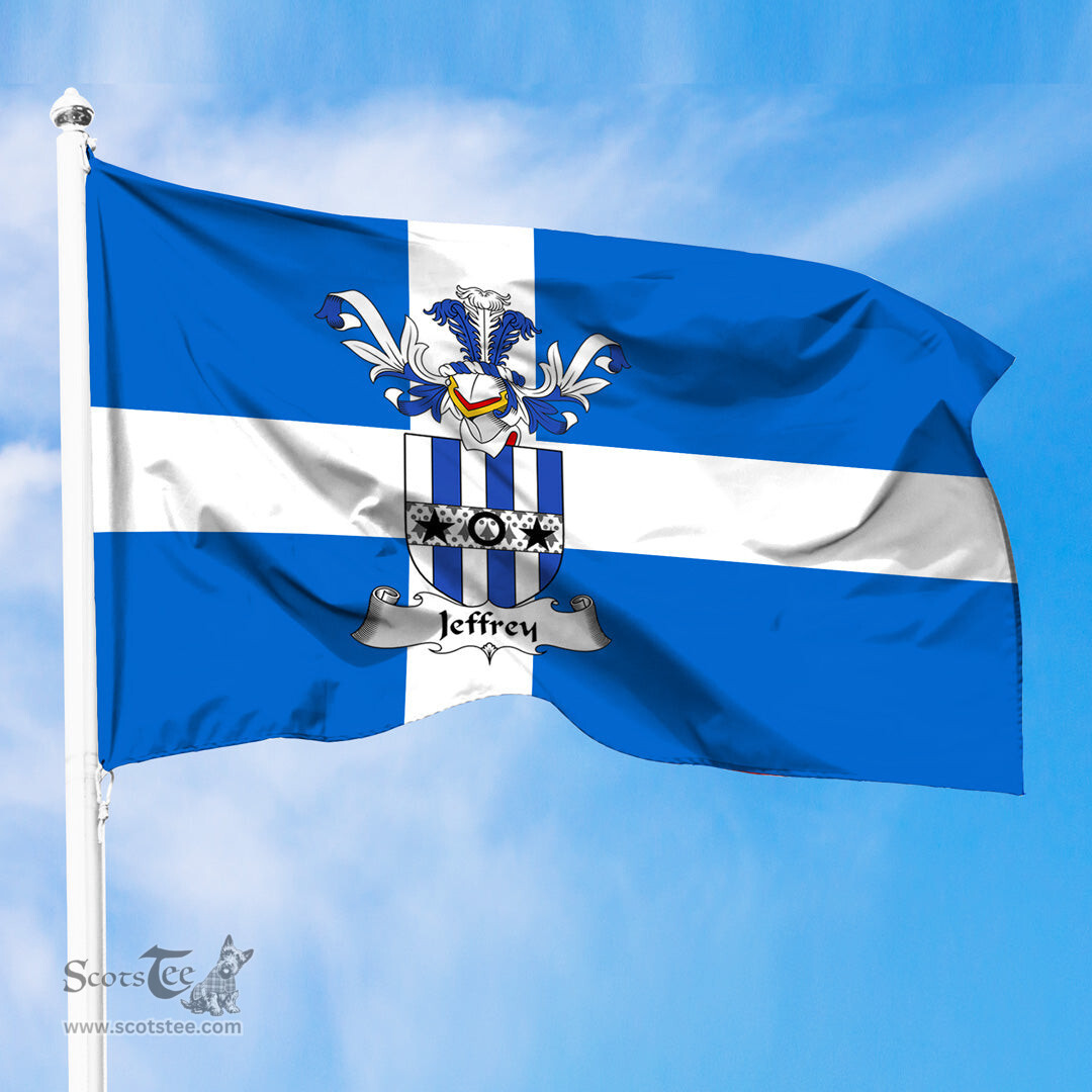 ScotsTee Shop Scottish Jeffrey Coat of Arms in Flag of Shetland Scotland