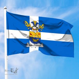 ScotsTee Shop Scottish MacPherson Coat of Arms in Flag of Shetland Scotland