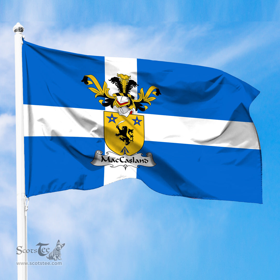 ScotsTee Shop Scottish MacCasland or Cousland Coat of Arms in Flag of Shetland Scotland