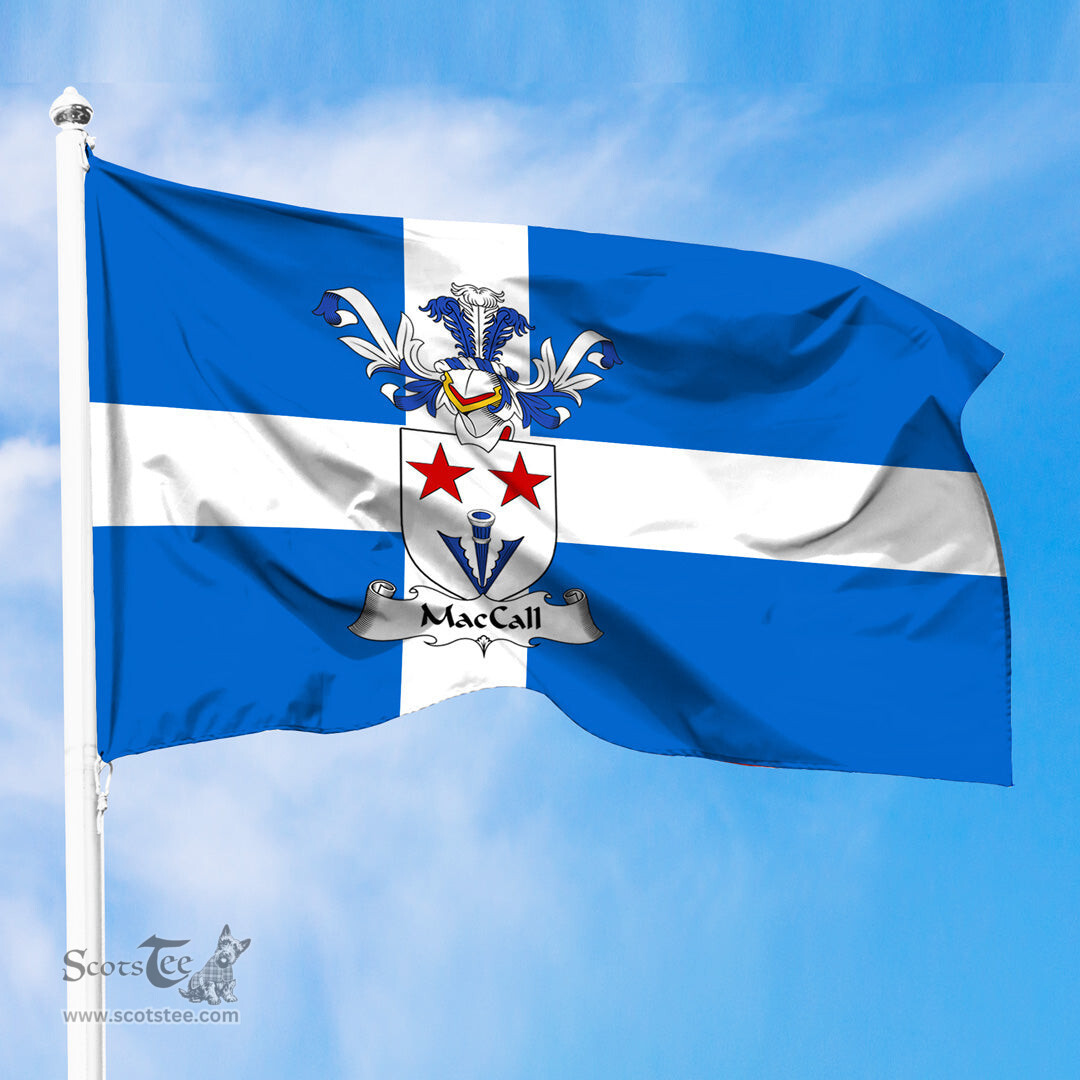 ScotsTee Shop Scottish MacCall or MacColl Coat of Arms in Flag of Shetland Scotland