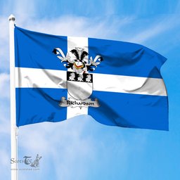 ScotsTee Shop Scottish Richardson Coat of Arms in Flag of Shetland Scotland