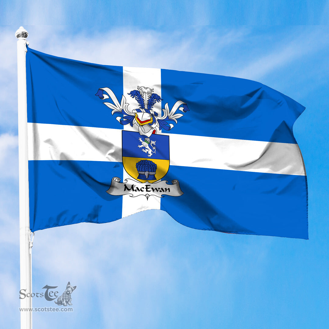 ScotsTee Shop Scottish MacEwan Coat of Arms in Flag of Shetland Scotland
