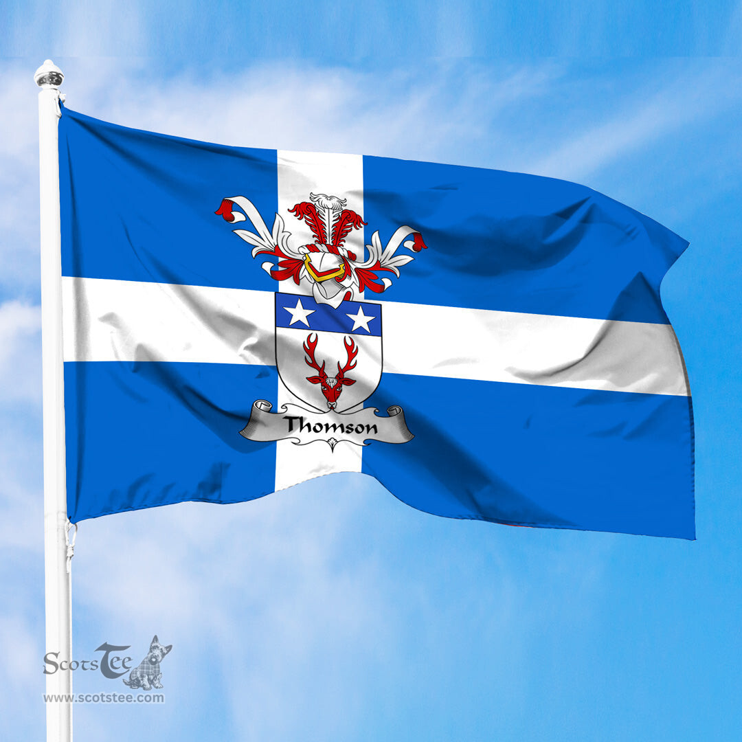 ScotsTee Shop Scottish Thomson Coat of Arms in Flag of Shetland Scotland