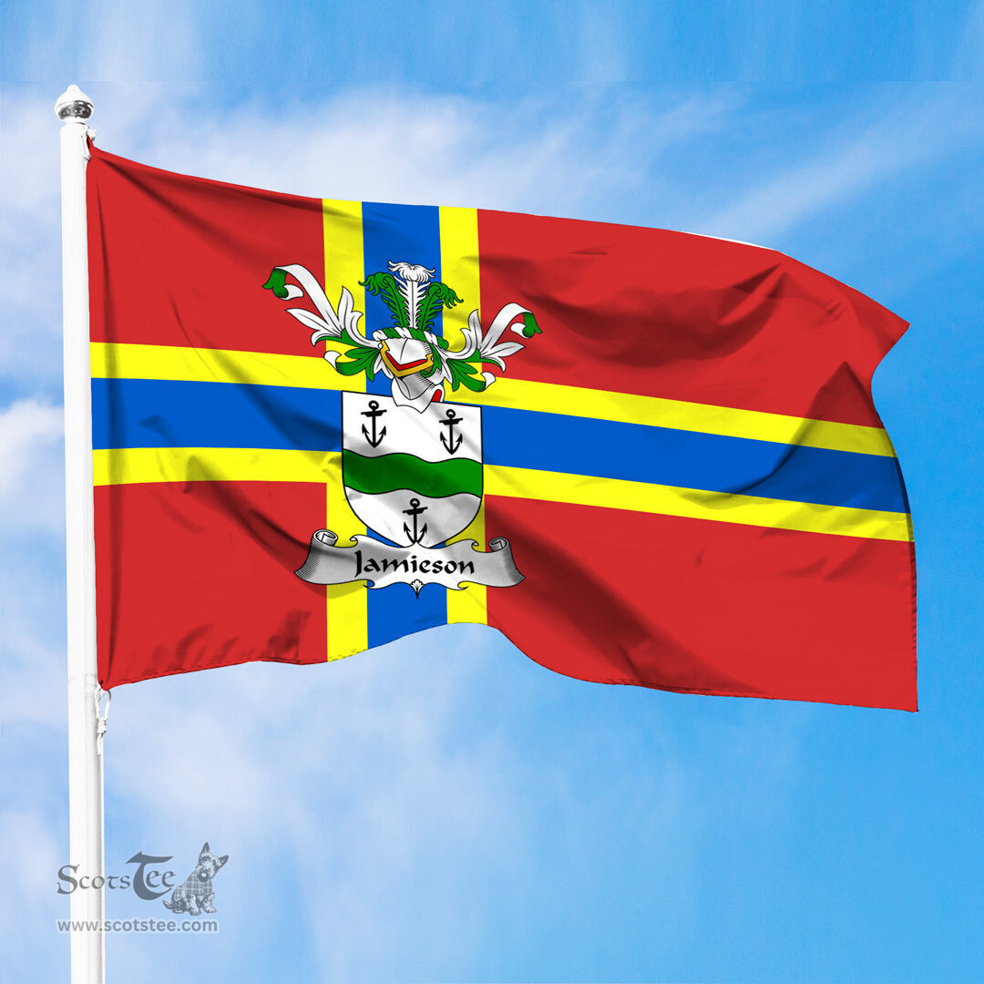 ScotsTee Shop Scottish Jamieson Coat of Arms in Flag of Orkney Scotland