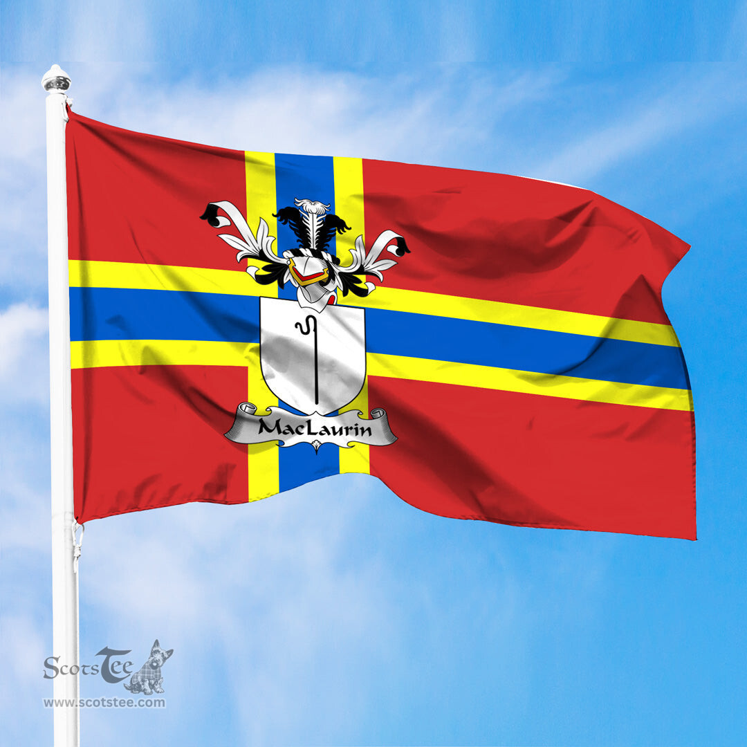 ScotsTee Shop Scottish MacLaurin or McLaurin Coat of Arms in Flag of Orkney Scotland
