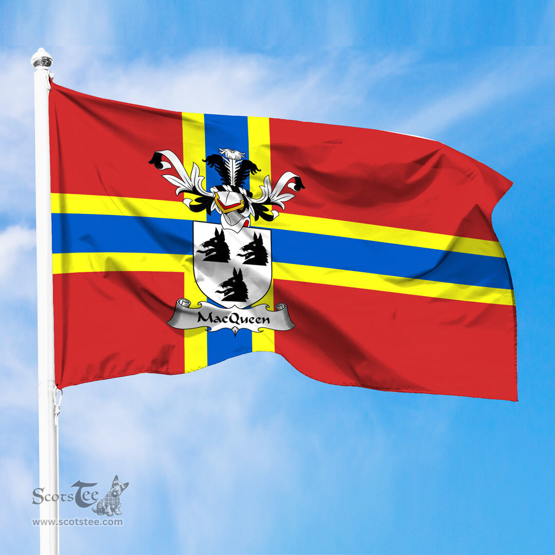 ScotsTee Shop Scottish MacQueen Coat of Arms in Flag of Orkney Scotland
