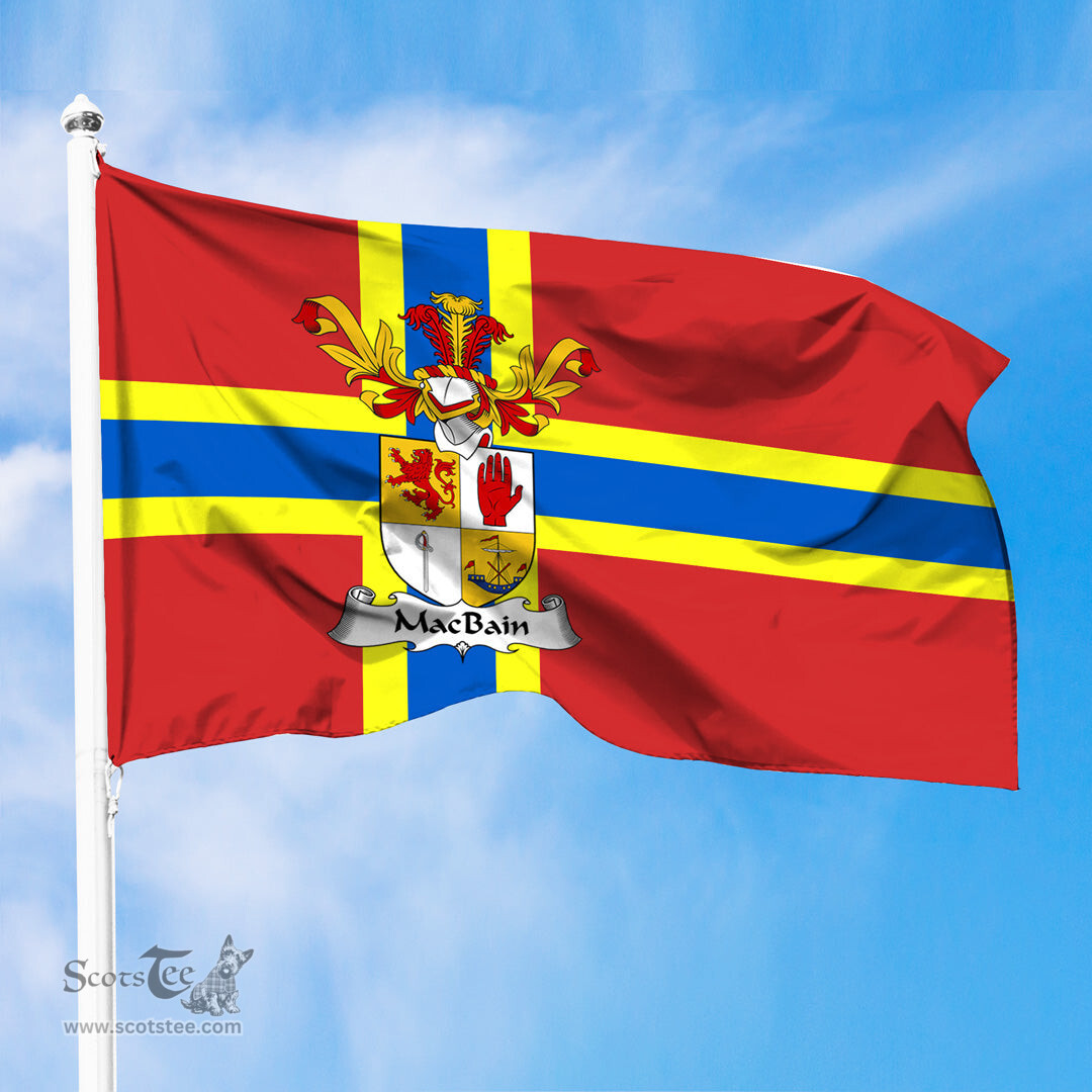 ScotsTee Shop Scottish MacBain Coat of Arms in Flag of Orkney Scotland