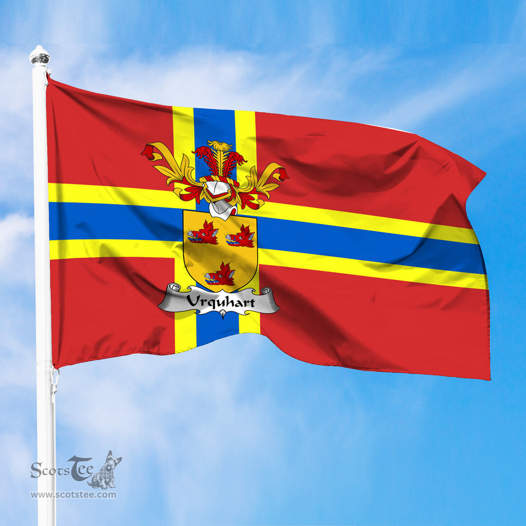 ScotsTee Shop Scottish SUrquhart Coat of Arms in Flag of Orkney Scotland
