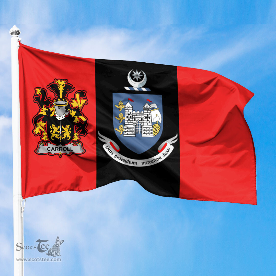 ScotsTee Shop Irish Carroll or O Carroll Coat of Arms on Drogheda Flag Ireland