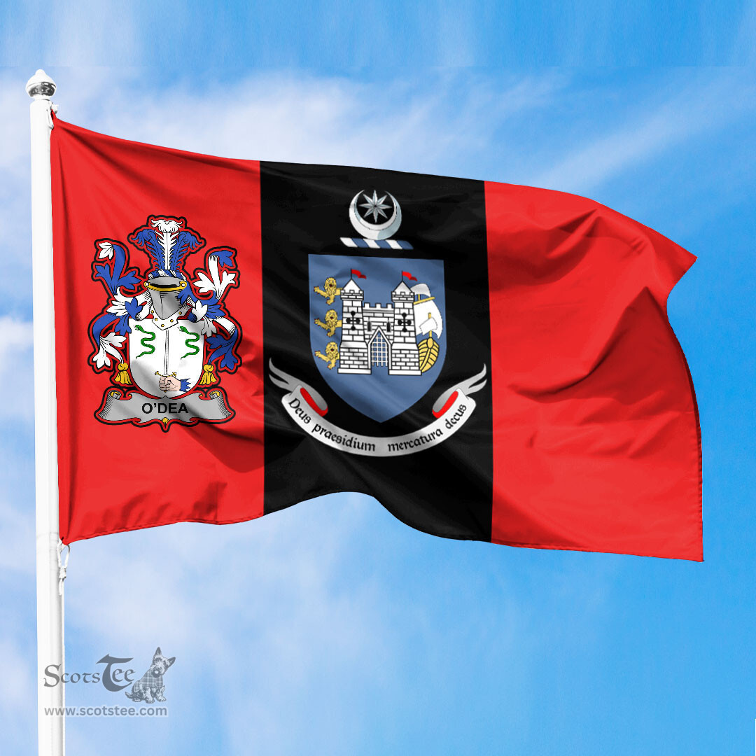 ScotsTee Shop Irish Dea or O Dea Coat of Arms on Drogheda Flag Ireland