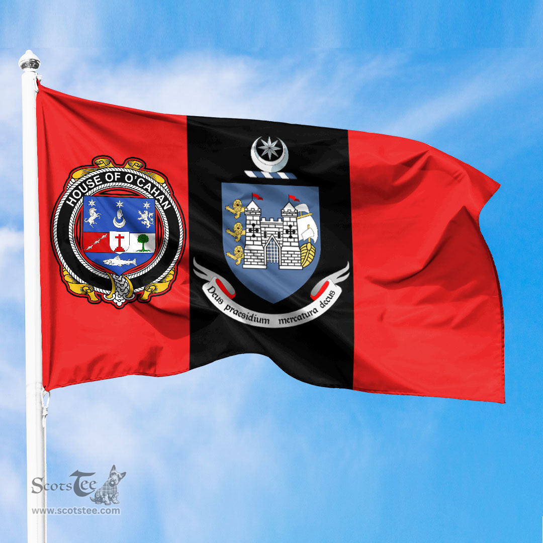 ScotsTee Shop Irish House of O CAHAN KEANE Coat of Arms on Drogheda Flag Ireland