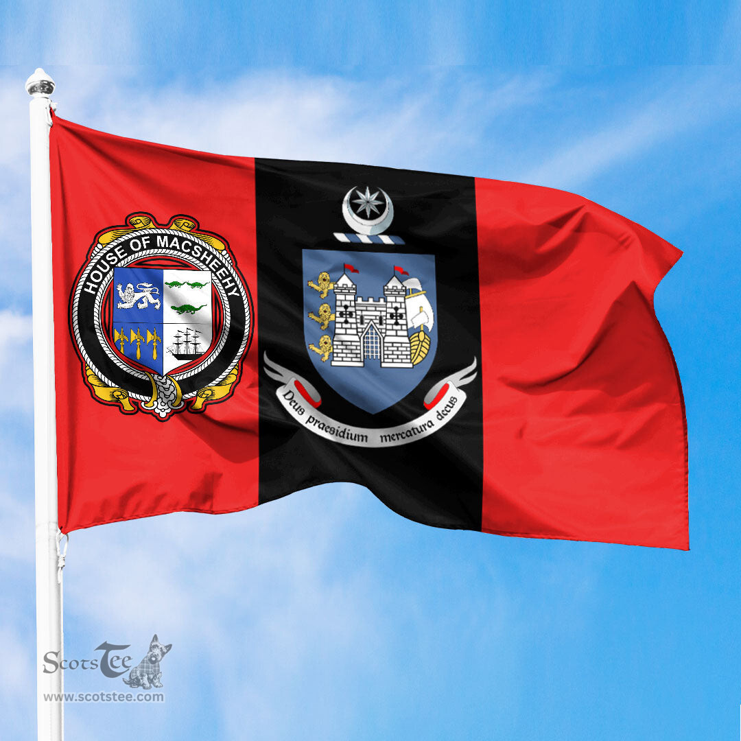 ScotsTee Shop Irish House of MACSHEEHY Coat of Arms on Drogheda Flag Ireland