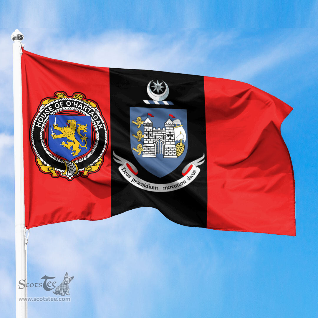 ScotsTee Shop Irish House of O HARTAGAN Coat of Arms on Drogheda Flag Ireland