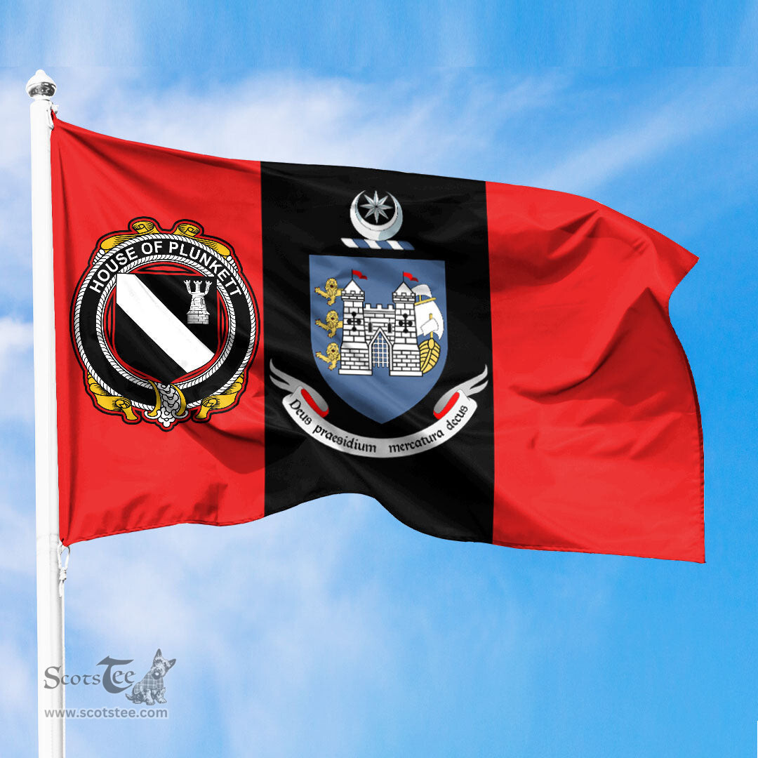 ScotsTee Shop Irish House of PLUNKETT Coat of Arms on Drogheda Flag Ireland