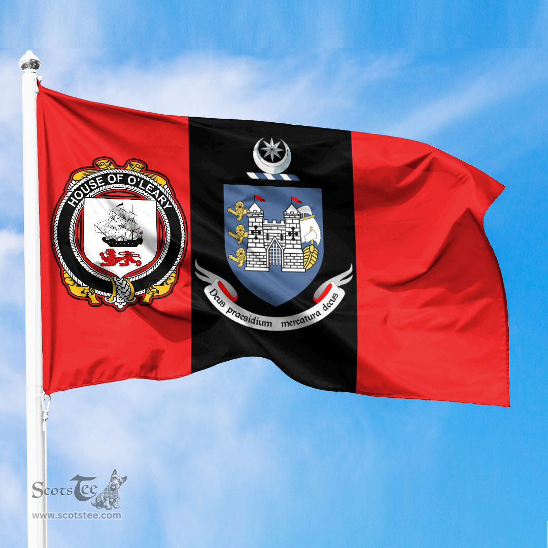 ScotsTee Shop Irish House of O LEARY Coat of Arms on Drogheda Flag Ireland