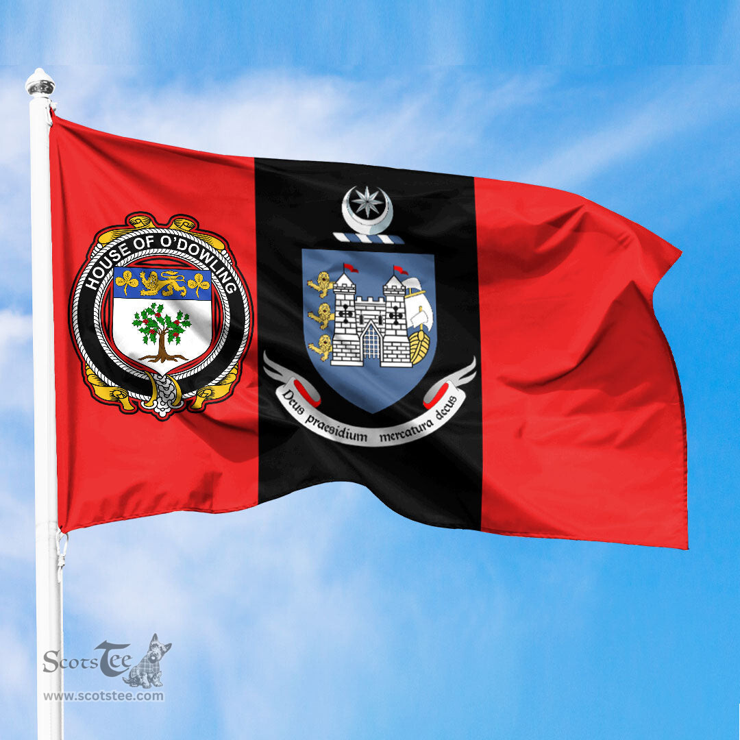 ScotsTee Shop Irish House of O DOWLING Coat of Arms on Drogheda Flag Ireland