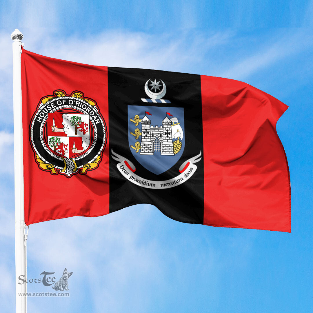 ScotsTee Shop Irish House of O RIORDAN Coat of Arms on Drogheda Flag Ireland