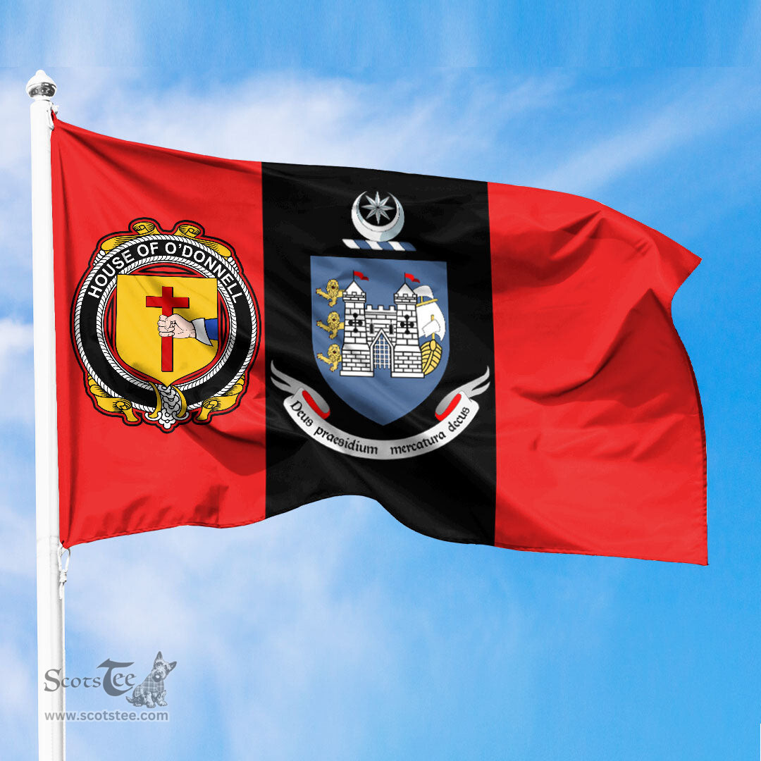 ScotsTee Shop Irish House of O DONNELL Coat of Arms on Drogheda Flag Ireland