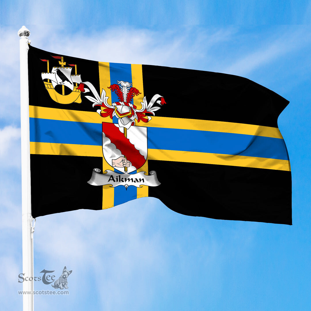 ScotsTee Shop Scottish Aikman Coat of Arms in Flag of Caithness Scotland