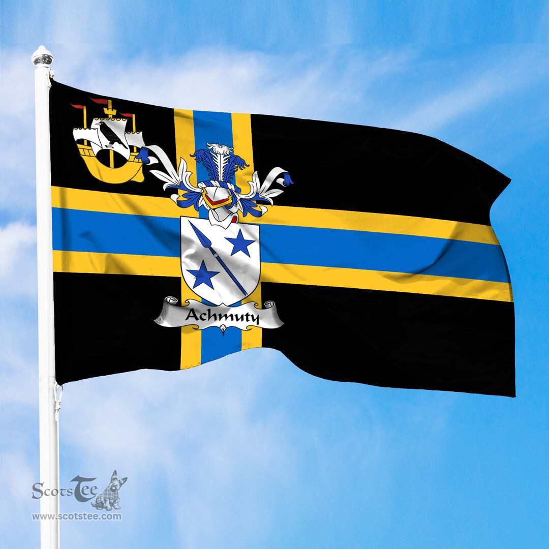 ScotsTee Shop Scottish Achmuty Coat of Arms in Flag of Caithness Scotland