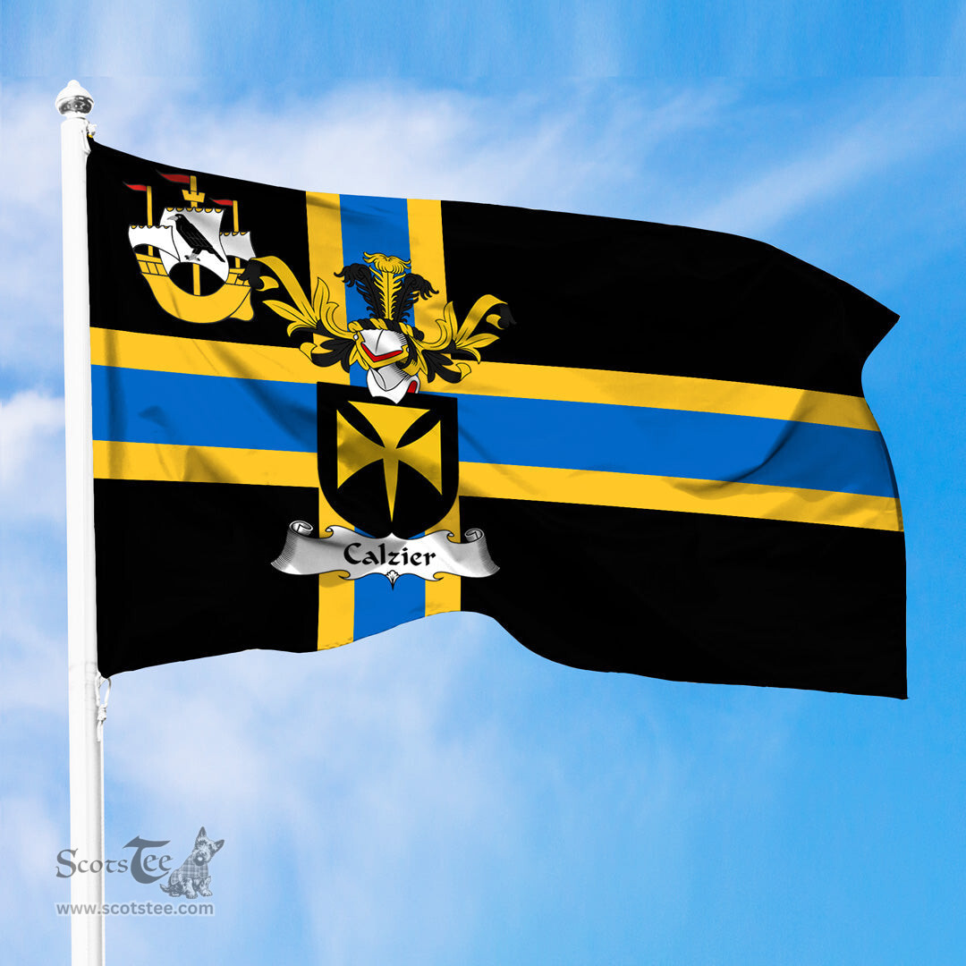 ScotsTee Shop Scottish Calzier Coat of Arms in Flag of Caithness Scotland