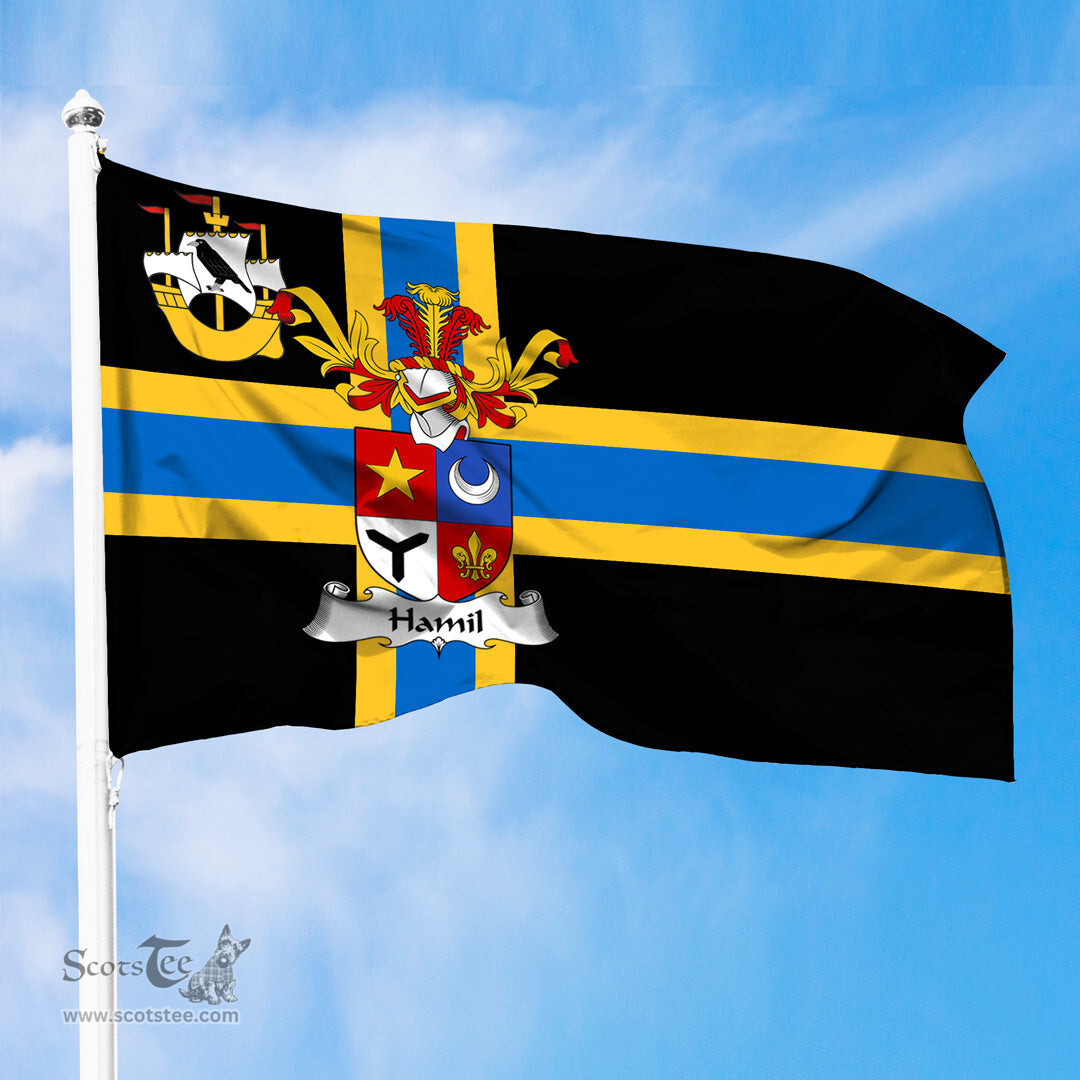 ScotsTee Shop Scottish Hamil Coat of Arms in Flag of Caithness Scotland