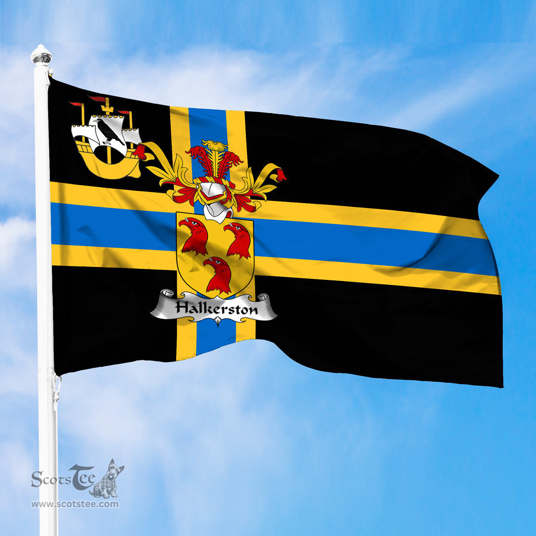 ScotsTee Shop Scottish Halkerston Coat of Arms in Flag of Caithness Scotland