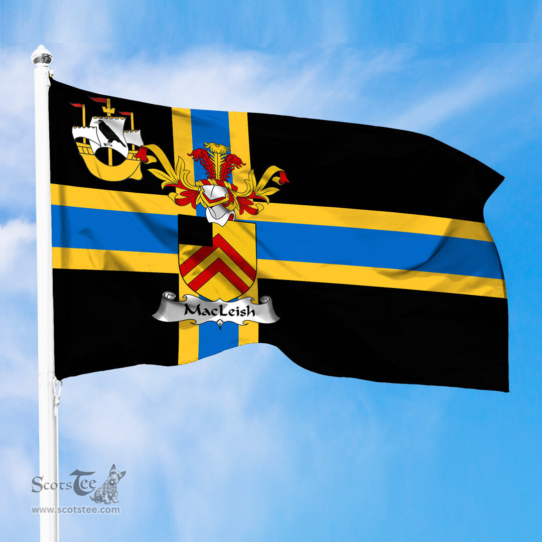ScotsTee Shop Scottish MacLeish Coat of Arms in Flag of Caithness Scotland