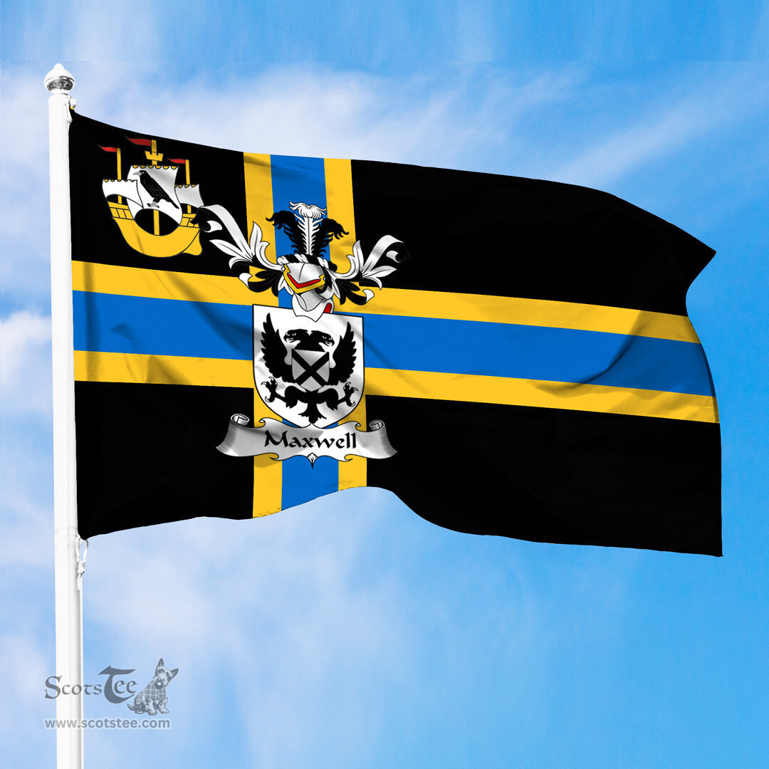 ScotsTee Shop Scottish Maxwell Coat of Arms in Flag of Caithness Scotland