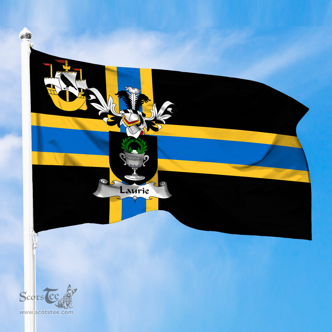 ScotsTee Shop Scottish Laurie or Lawrie Coat of Arms in Flag of Caithness Scotland
