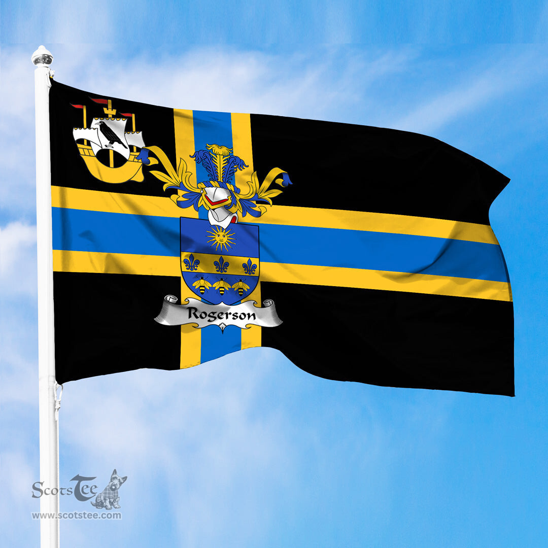 ScotsTee Shop Scottish Rogerson Coat of Arms in Flag of Caithness Scotland