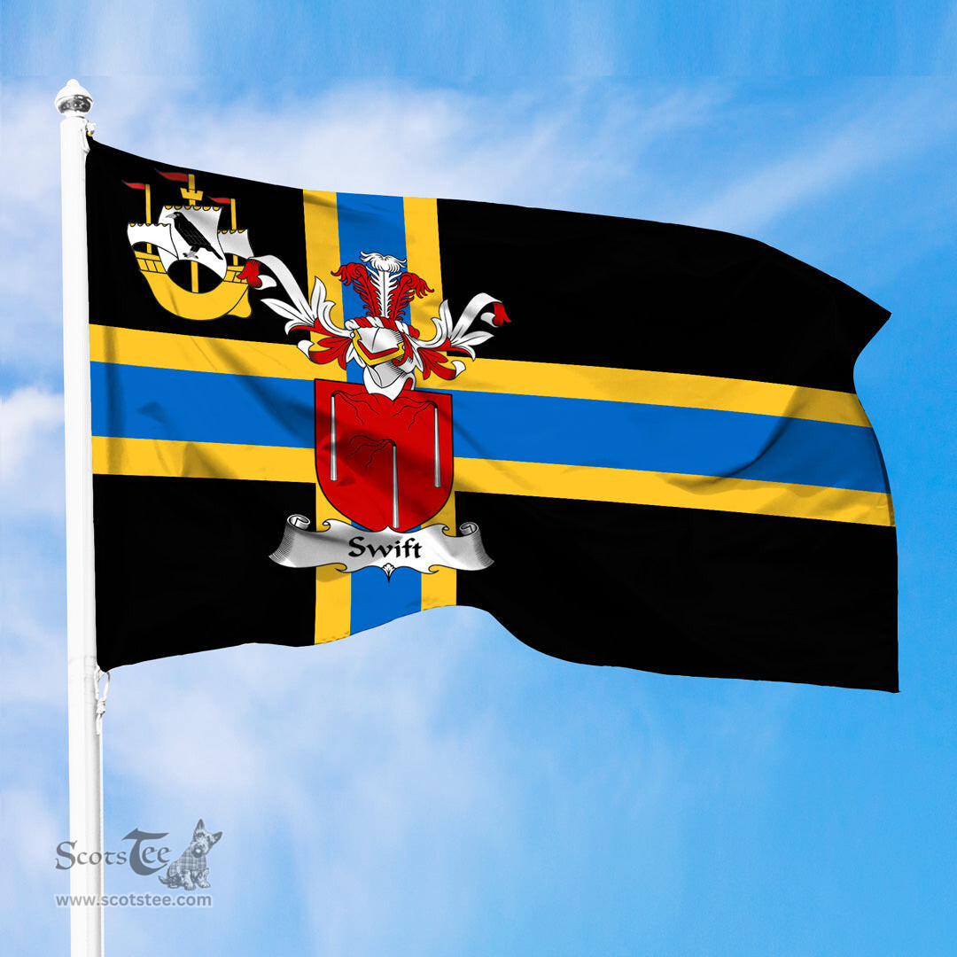 ScotsTee Shop Scottish Swift or Swifte Coat of Arms in Flag of Caithness Scotland