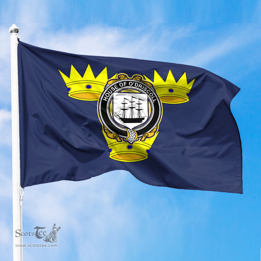 ScotsTee Shop Irish-House-of-O-DRISCOLL-Irish-Coat-of-Arms-on-Flag-of-Munster