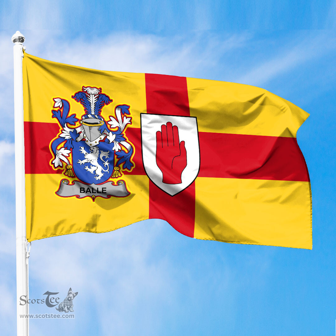 ScotsTee Shop Irish Balle Coat of Arms on Flag of Ulster Ireland
