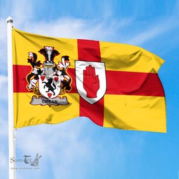 ScotsTee Shop Irish Crean or O Crean Coat of Arms on Flag of Ulster Ireland