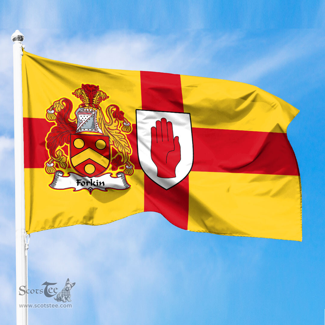 ScotsTee Shop Irish Forkin Coat of Arms on Flag of Ulster Ireland