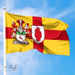 ScotsTee Shop Irish Doherty or O Doherty Coat of Arms on Flag of Ulster Ireland