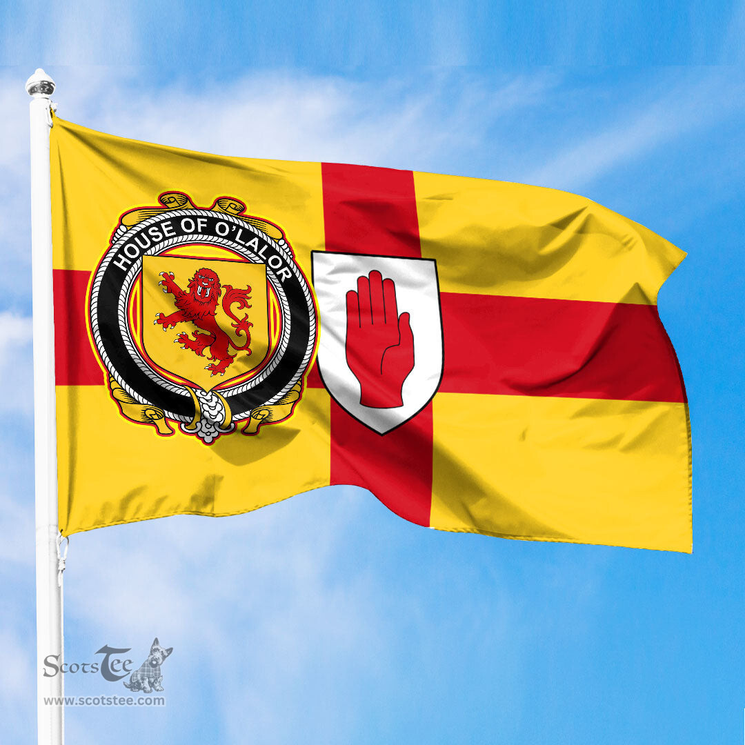 ScotsTee Shop Irish House of O LALOR Coat of Arms on Flag of Ulster Ireland