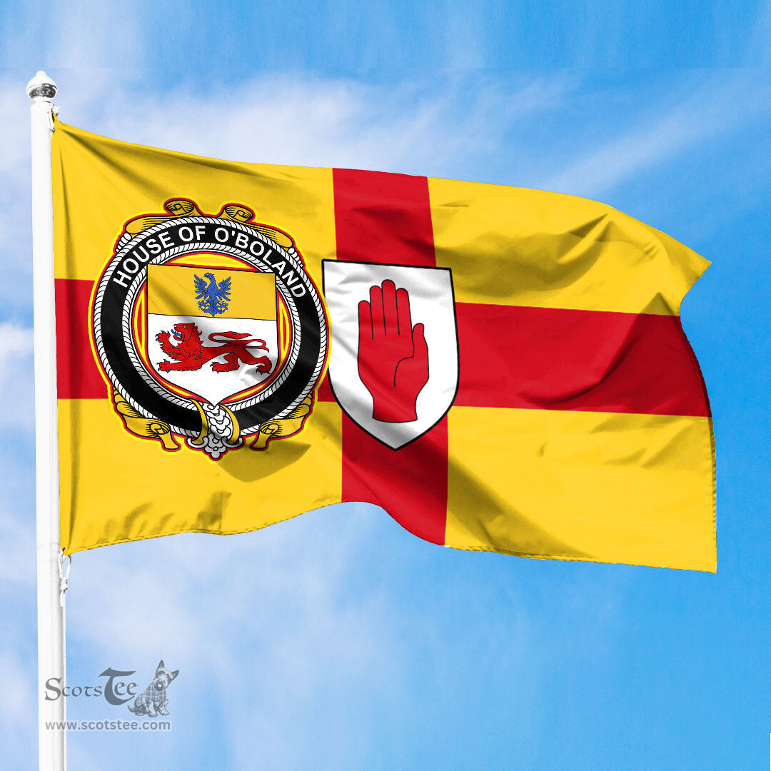 ScotsTee Shop Irish House of O BOLAND Coat of Arms on Flag of Ulster Ireland
