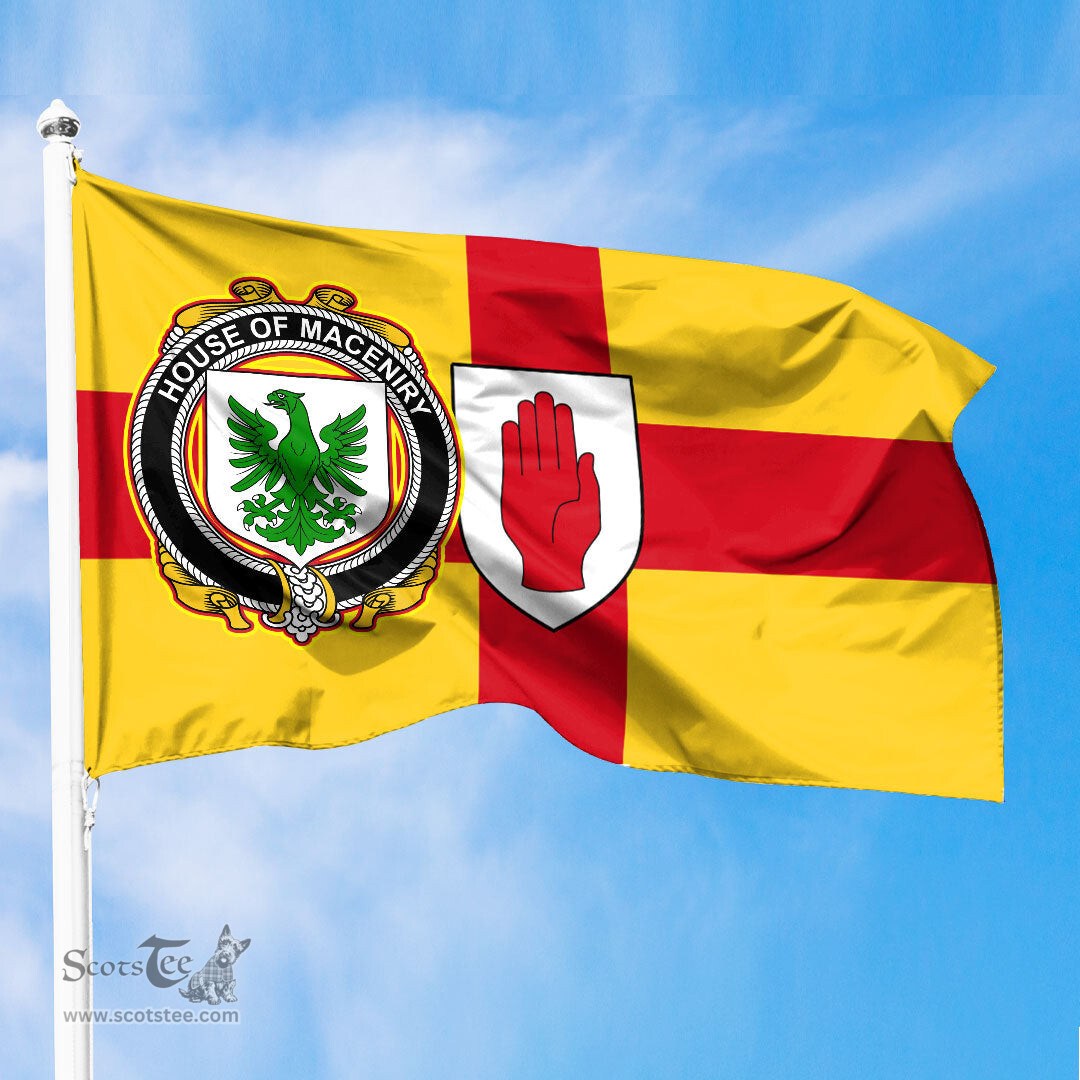 ScotsTee Shop Irish House of MACENIRY Coat of Arms on Flag of Ulster Ireland