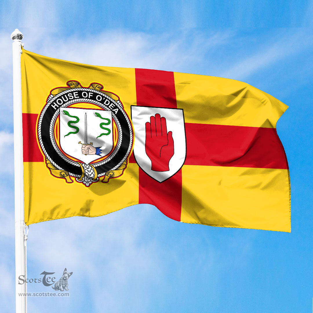 ScotsTee Shop Irish House of O DEA Coat of Arms on Flag of Ulster Ireland