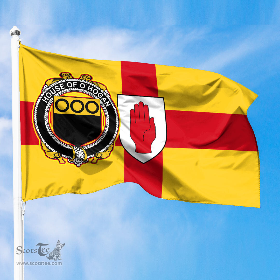 ScotsTee Shop Irish House of O HOGAN Coat of Arms on Flag of Ulster Ireland