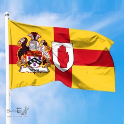 ScotsTee Shop Irish Wren or Wrenn Coat of Arms on Flag of Ulster Ireland