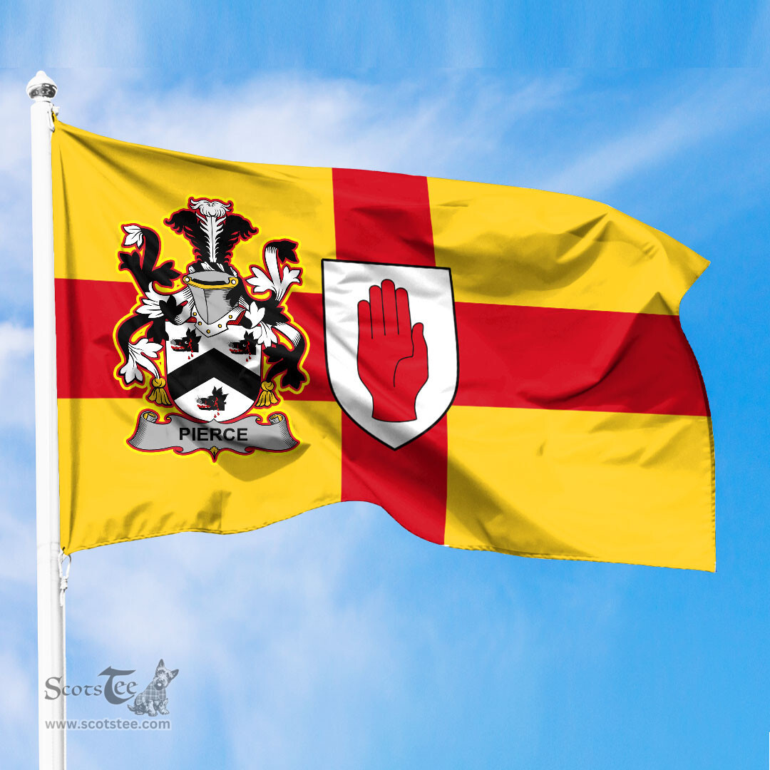 ScotsTee Shop Irish Pierce Coat of Arms on Flag of Ulster Ireland
